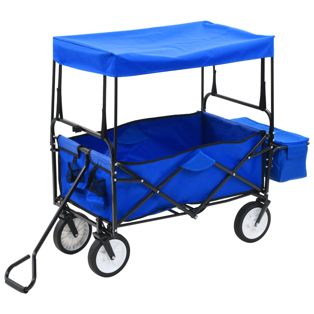 vidaXL Folding Hand Trolley with Canopy Steel Blue