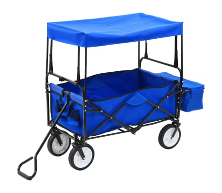 vidaXL Folding Hand Trolley with Canopy Steel Blue