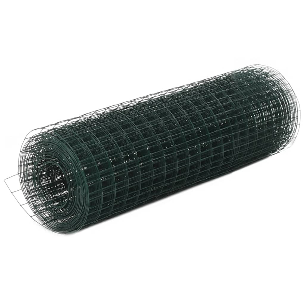 vidaXL Chicken Wire Fence Steel with PVC Coating 10×0.5 m Green