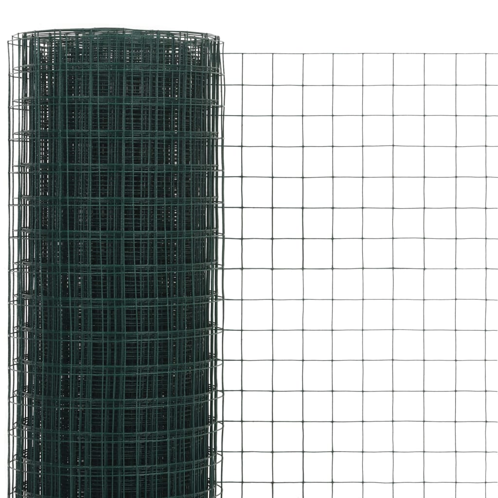 vidaXL Chicken Wire Fence Steel with PVC Coating 82'x1.6' Green