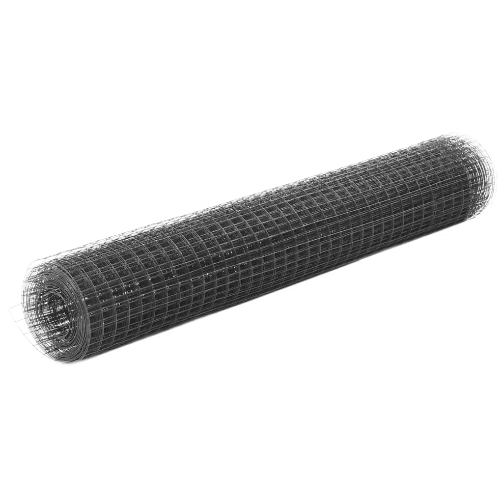 vidaXL Plasă de sârmă găini, gri, 10 x 1 m, oțel cu înveliș PVC 