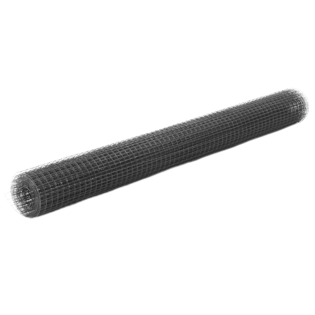 vidaXL Plasă de sârmă găini, gri, 10 x 1,5 m, oțel cu înveliș PVC 