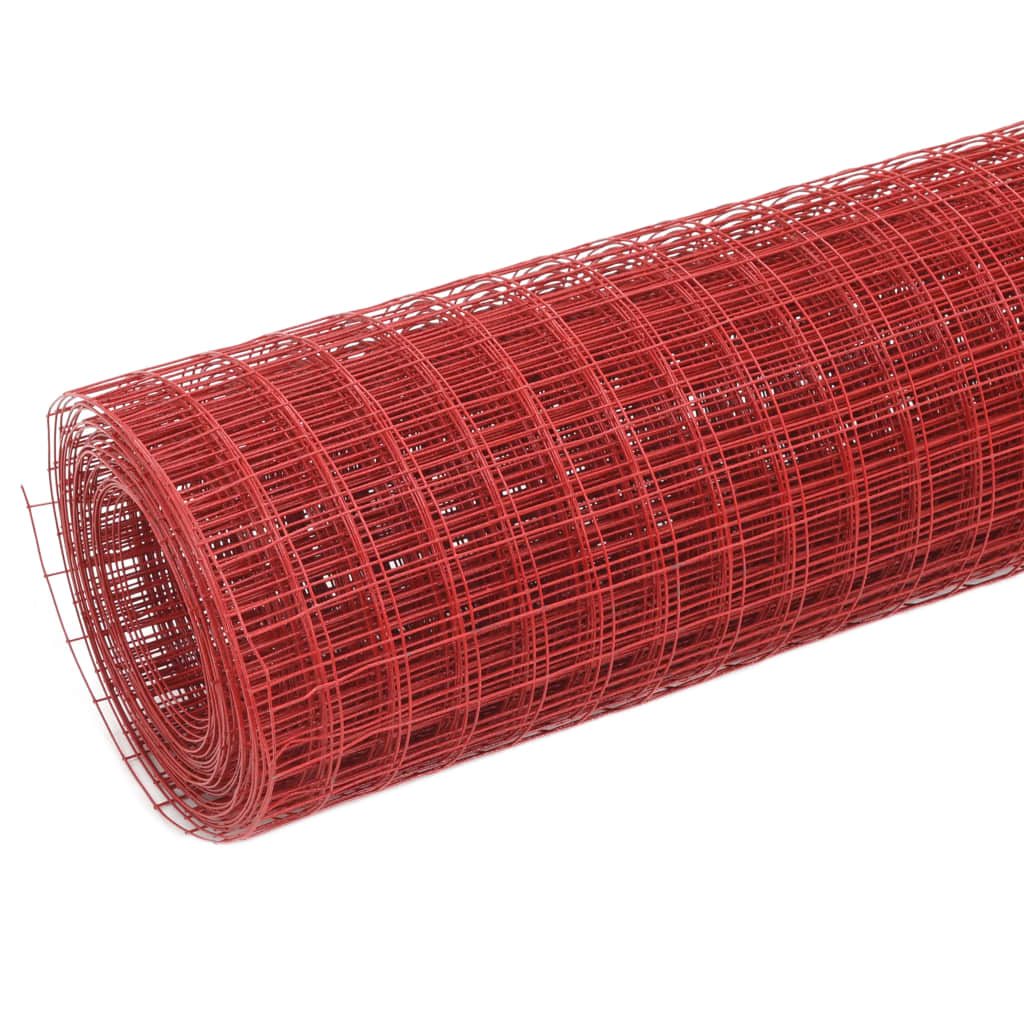 Plasă de sârmă găini, roșu, 10 x 1 m, oțel cu înveliș PVC