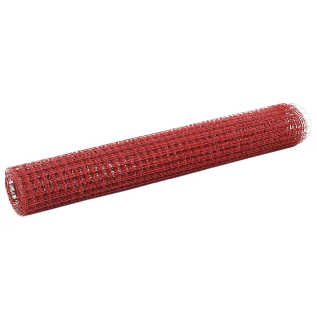 vidaXL Plasă de sârmă găini, roșu, 25 x 1 m, oțel cu înveliș PVC vidaxl.ro