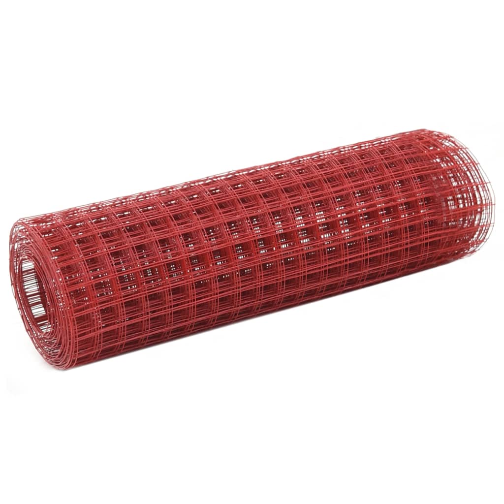 vidaXL Chicken Wire Fence Steel with PVC Coating 10×0.5 m Red