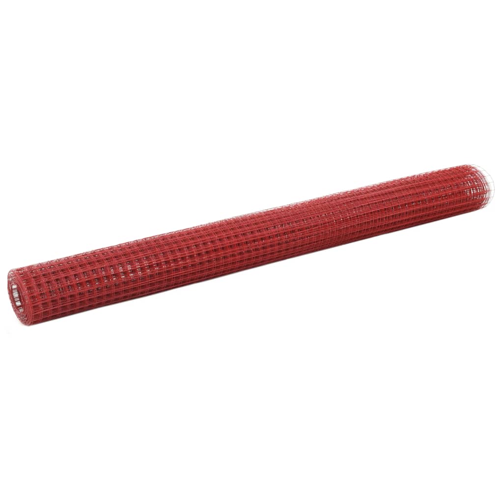 vidaXL Chicken Wire Fence Steel with PVC Coating 10×1.5 m Red