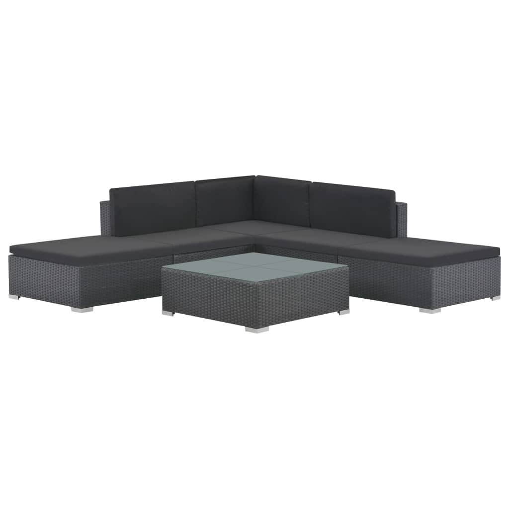 vidaXL Set mobilier de grădină cu perne, 6 piese, negru, poliratan