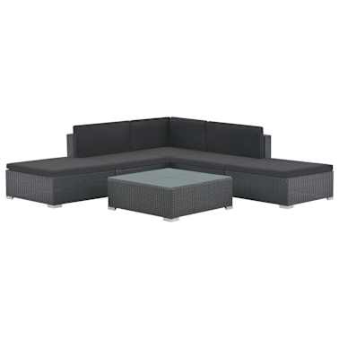 vidaXL 6 pcs conjunto lounge de jardim c/ almofadões vime PE preto[1/14]