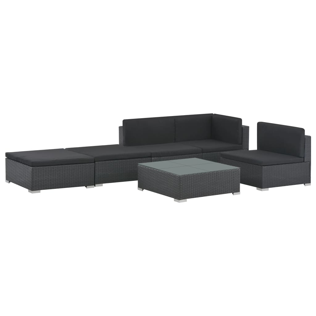 

vidaXL 6-delige Loungeset met kussens poly rattan zwart