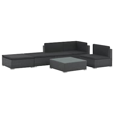 vidaXL 6 pcs conjunto lounge de jardim c/ almofadões vime PE preto[2/14]