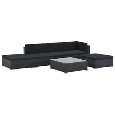 vidaXL 6 pcs conjunto lounge de jardim c/ almofadões vime PE preto[3/14]