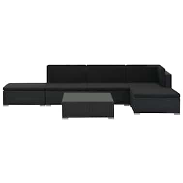 vidaXL 6 pcs conjunto lounge de jardim c/ almofadões vime PE preto[4/14]