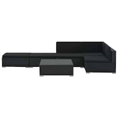 vidaXL 6 pcs conjunto lounge de jardim c/ almofadões vime PE preto[5/14]