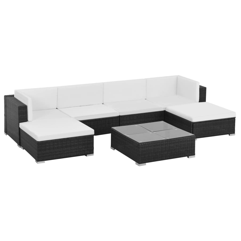 Set mobilier de grădină cu perne, 7 piese, negru, poliratan