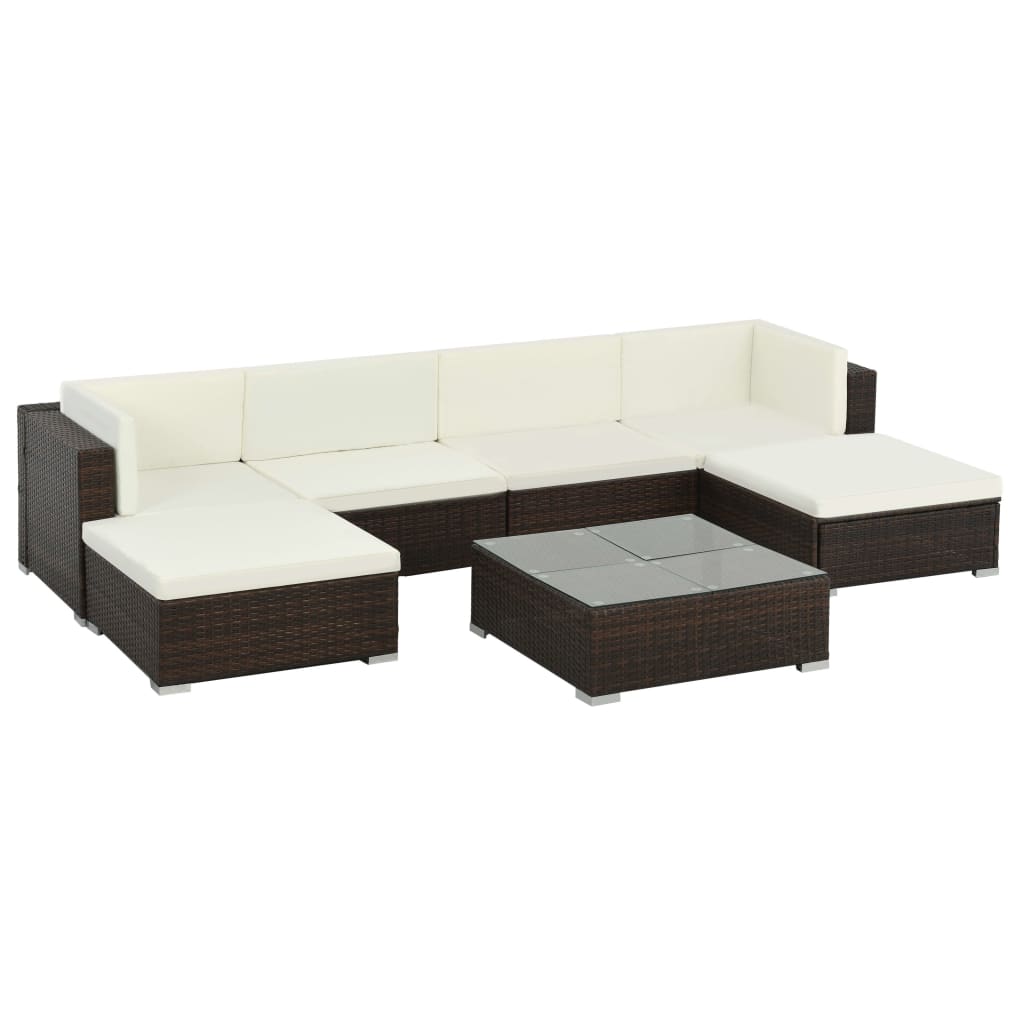 vidaXL 7-tlg. Garten-Lounge-Set mit Auflagen Poly Rattan Braun