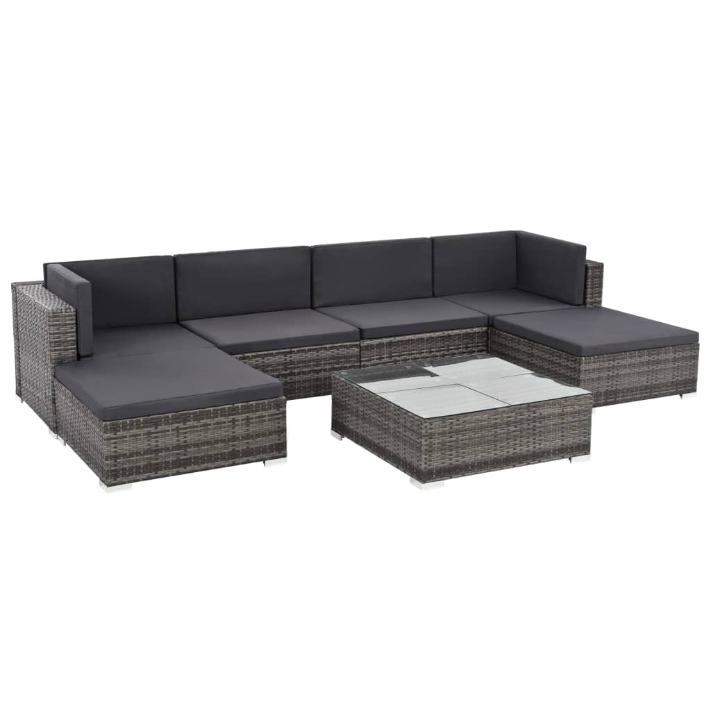 vidaXL Set mobilier de grădină cu perne, 7 piese, gri, poliratan