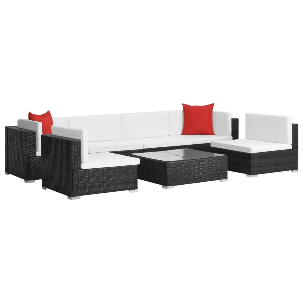 vidaXL 7-tlg. Garten-Lounge-Set mit Auflagen Poly Rattan Schwarz