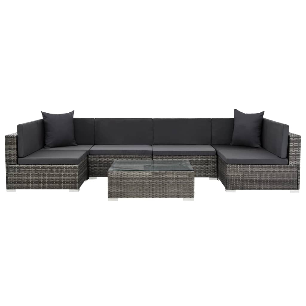 

vidaXL 7-delige Loungeset met kussens poly rattan grijs