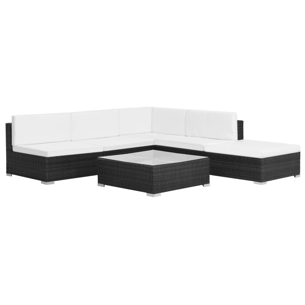 vidaXL Set mobilier de grădină cu perne, 6 piese, negru, poliratan