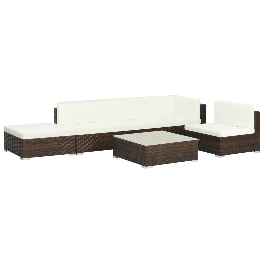 vidaXL 6-tlg. Garten-Lounge-Set mit Auflagen Poly Rattan Braun