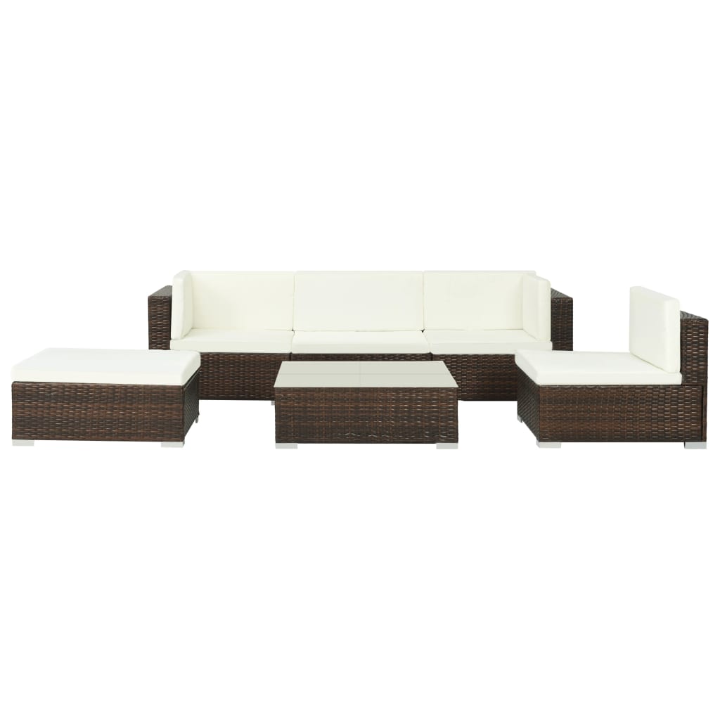 vidaXL 6-tlg. Garten-Lounge-Set mit Auflagen Poly Rattan Braun