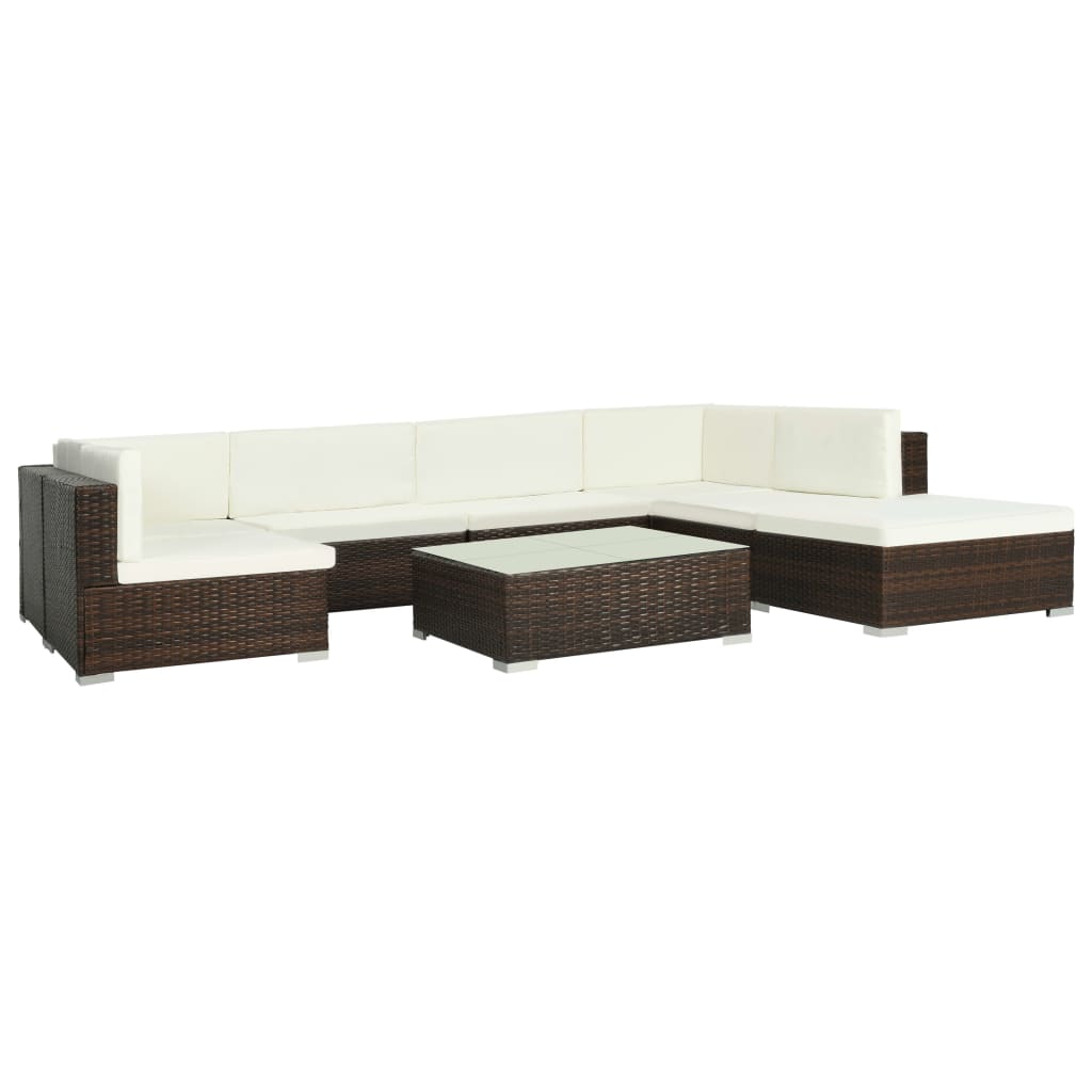 vidaXL 8-tlg. Garten-Lounge-Set mit Auflagen Poly Rattan Braun