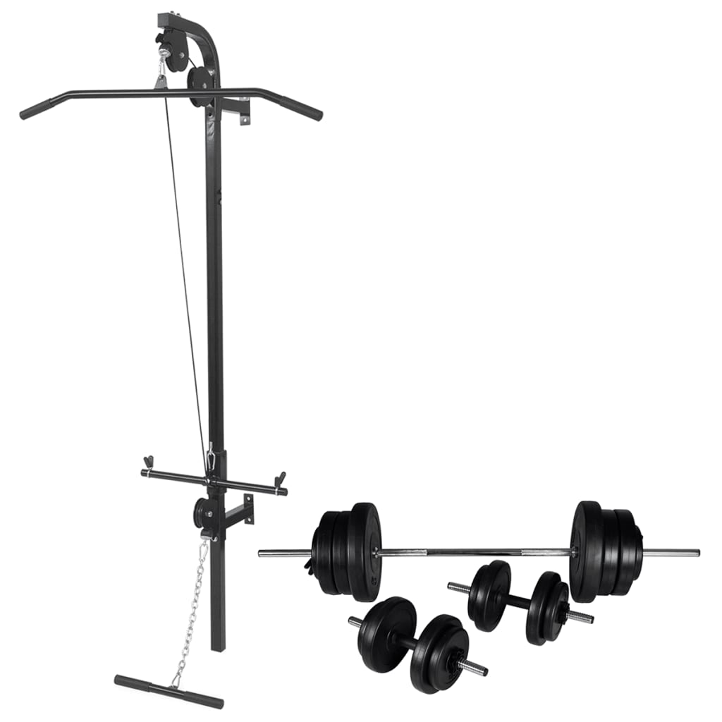 vidaXL Treningstårn med vektstang- og manualsett 60,5 kg