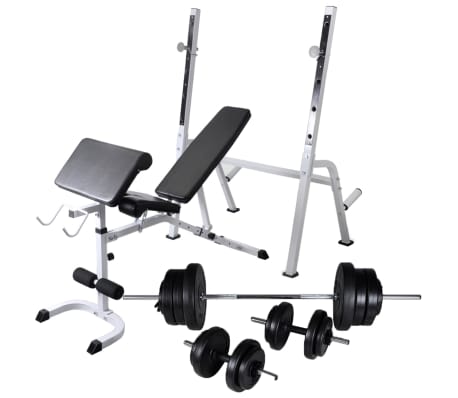 Vidaxl Workout Bench With Weight Rack Barbell And Dumbbell Set