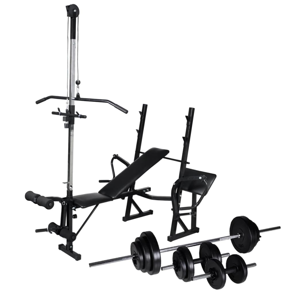 9: vidaXL træningsbænk med vægtstativ, vægtstang- og håndvægtsæt 30,5 kg
