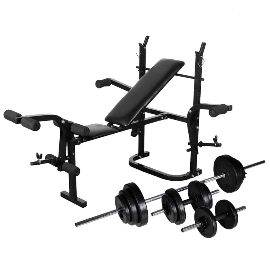 vidaXL Bancă fitness cu rastel greutăți, set haltere/gantere, 30,5 kg