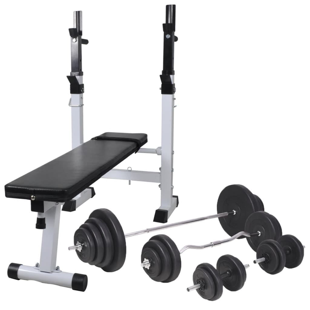 vidaXL Bancă fitness cu rastel greutăți, set haltere/gantere, 120 kg vidaXL