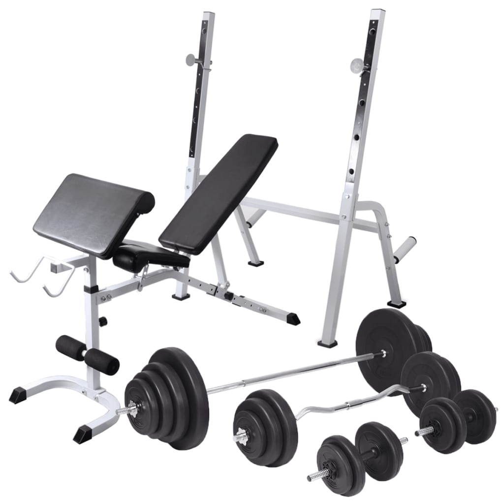 vidaXL Bancă fitness cu rastel greutăți, set haltere/gantere, 120 kg 120