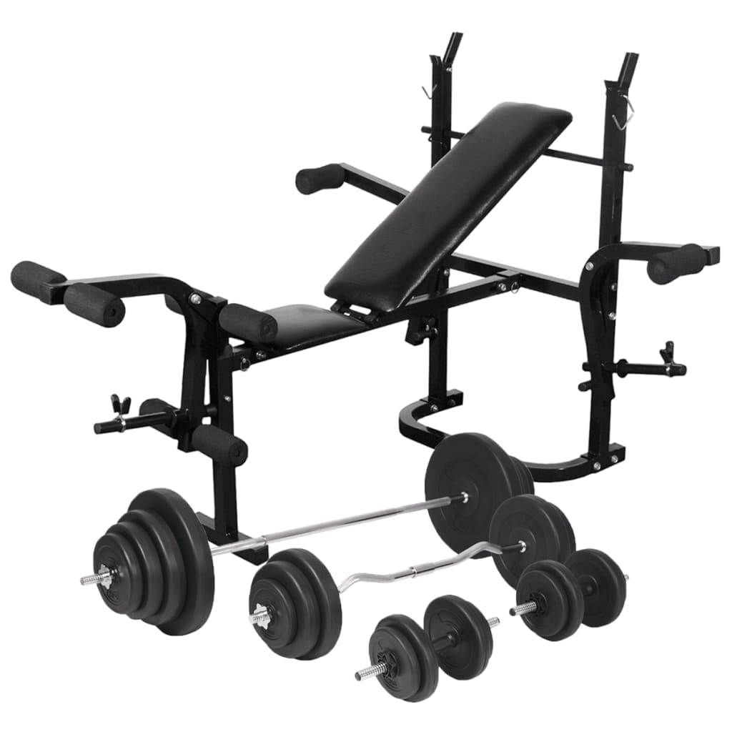 vidaXL Bancă fitness cu raft greutăți set haltere și gantere 120 kg vidaXL