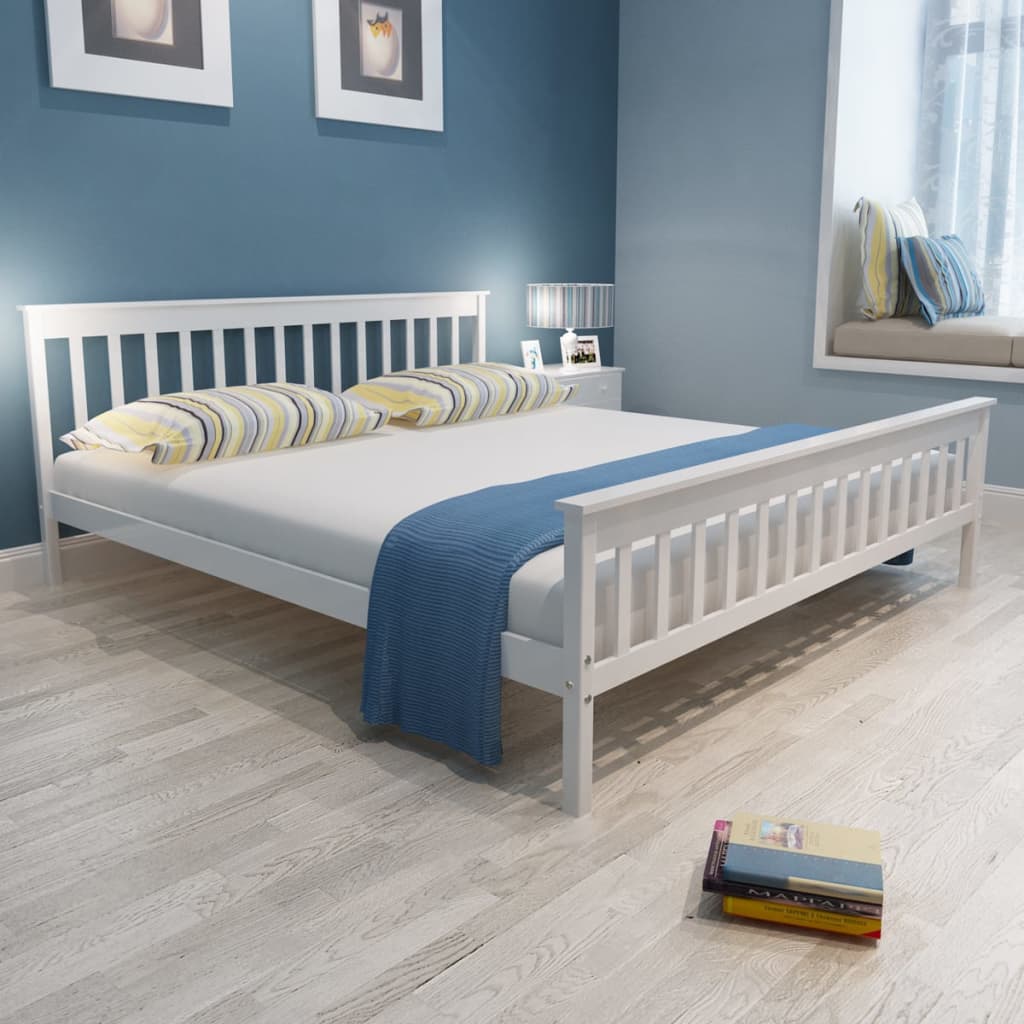vidaXL Cama con colchón viscoelástico pino macizo blanco 180x200 cm 180 x 200 cm