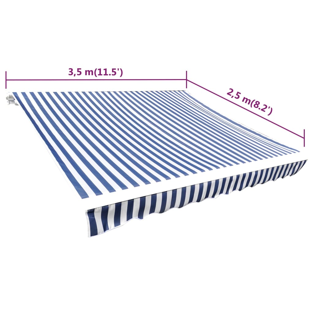 Kék-fehér vászon napellenző tető 350 x 250 cm 