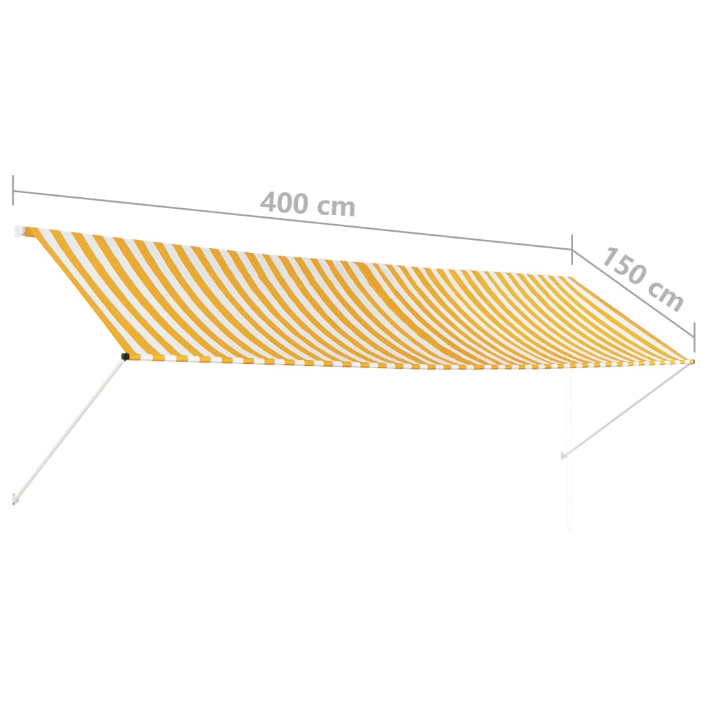 Copertină retractabilă, galben și alb, 400 x 150 cm