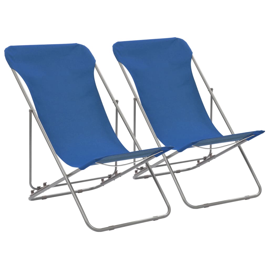 Folding Beach Chairs 2 Piece Steel and Oxford Fabric Blue