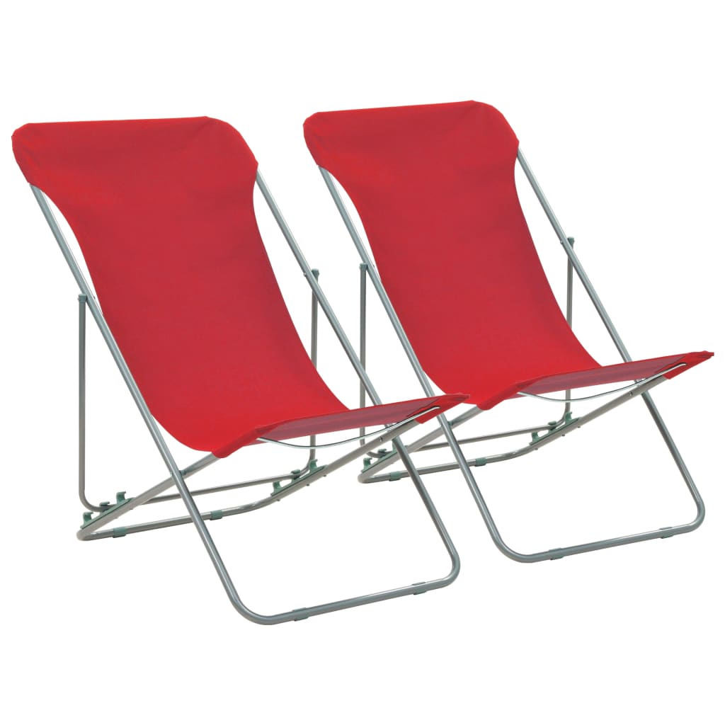 Folding Beach Chairs 2 Piece Steel and Oxford Fabric Red