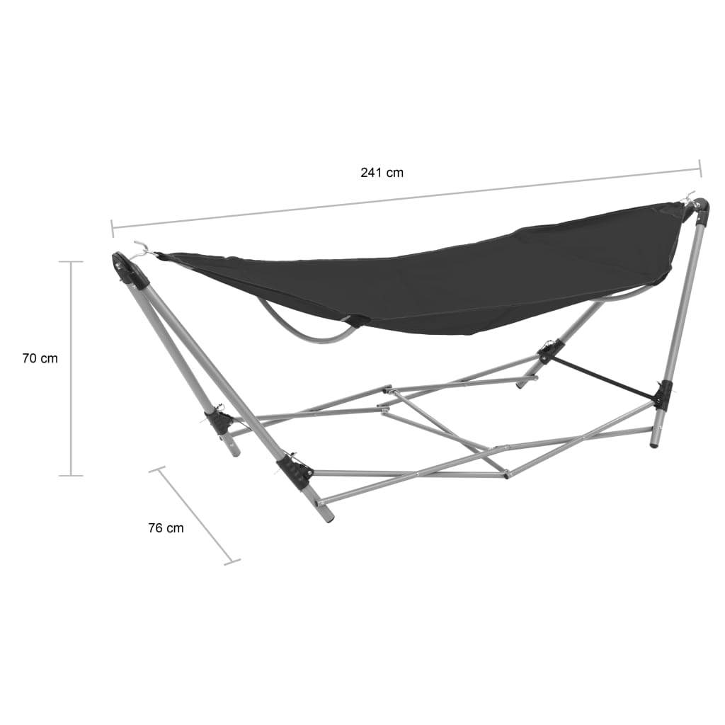 Hammock with Foldable Stand Black - Wood Decors Furniture