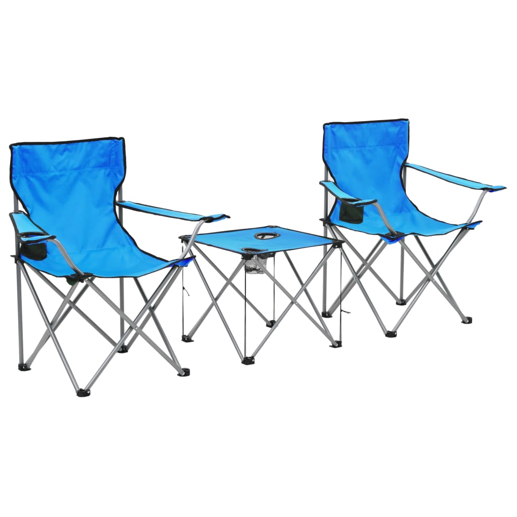 vidaXL Set masă și scaune de camping, 3 piese, albastru vidaXL