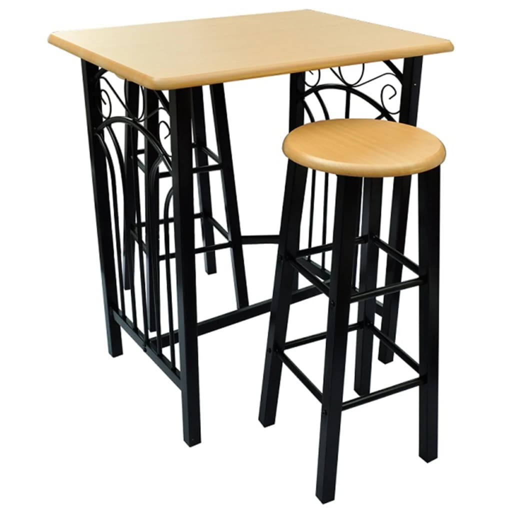 VidaXL Table Et Tabouret De Bar 3 Pcs Bois Et Acier