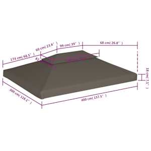 Náhradní dvojitá střecha na altán 310 g/m² 4 x 3 m barva taupe - obrázek 6