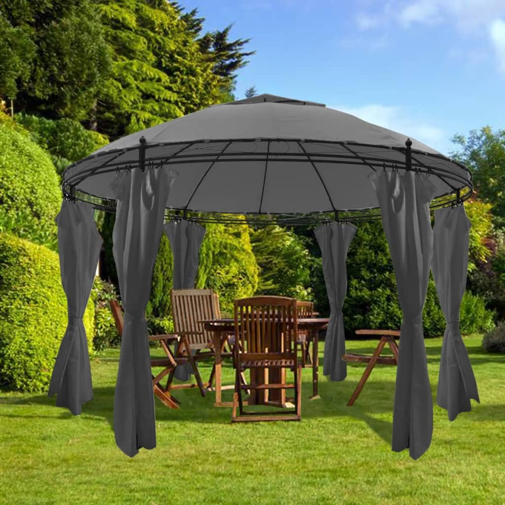 Gazebo with Curtains Round 3.5×2.7 m Anthracite