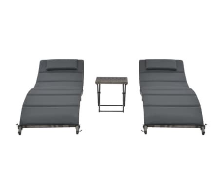 vidaXL Set Lettini da Giardino 3 pz Pieghevoli in Polyrattan Grigio