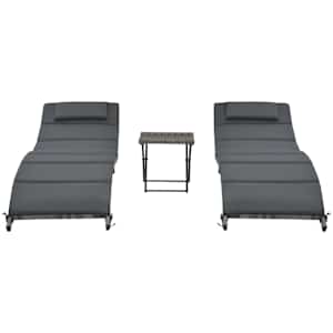 vidaXL Set Lettini da Giardino 3 pz Pieghevoli in Polyrattan Grigio