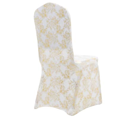 vidaXL Huse scaun elastice, 4 buc., alb cu imprimeu auriu