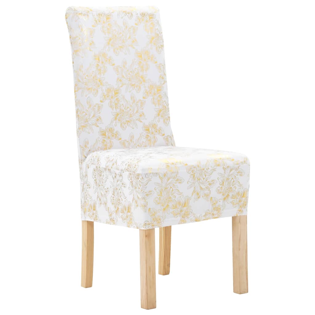 vidaXL Suora tuolinpäällinen 4 kpl stretch valkoinen kultaisella kuviolla