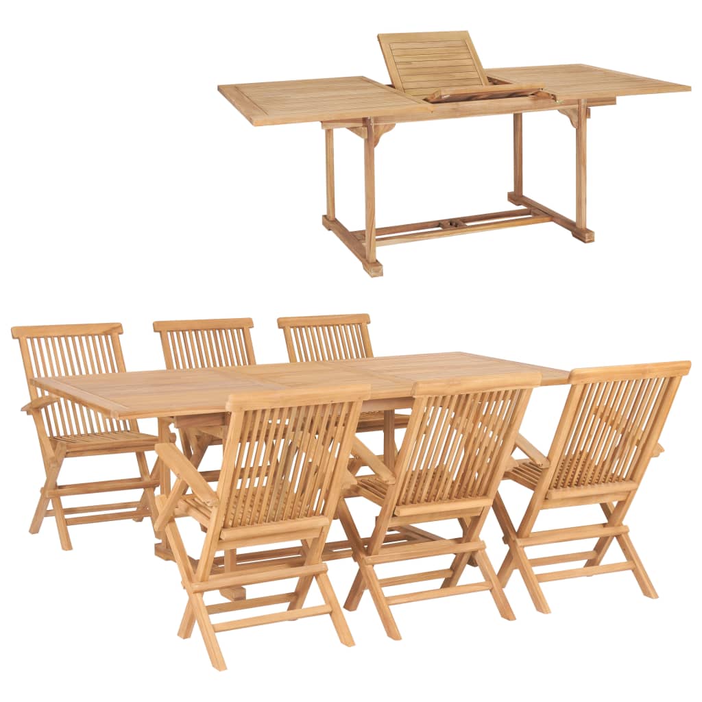 Meuble à dîner d'extérieur 7 pcs 150-200x100x75 cm Teck massif