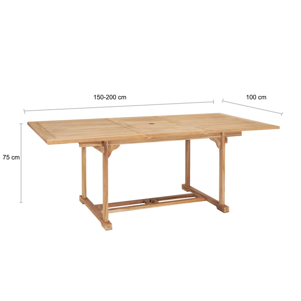 7dílný zahradní jídelní set 150–200 x 100 x 75 cm teakové dřevo - obrázek 13