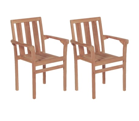 Vidaxl 2x Solid Teak Wood Stacking Garden Chairs Outdoor Patio
